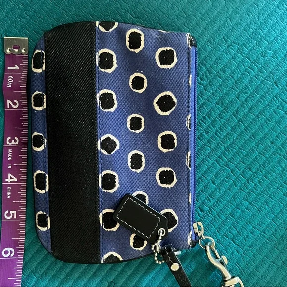 Blue and Black Polka Dot Coach Wristlet - Picture 3 of 3